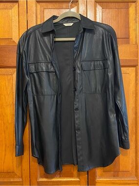 Max Studio Black Faux Leather Button-Front Jacket